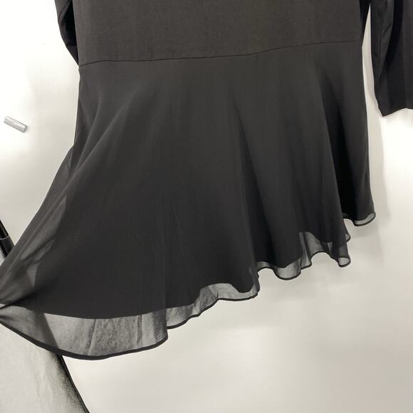 Susan Graver Medium Tunic Slinky Knit Black Ruffle Chiffon Tie V neck Lagenlook - Picture 5 of 10